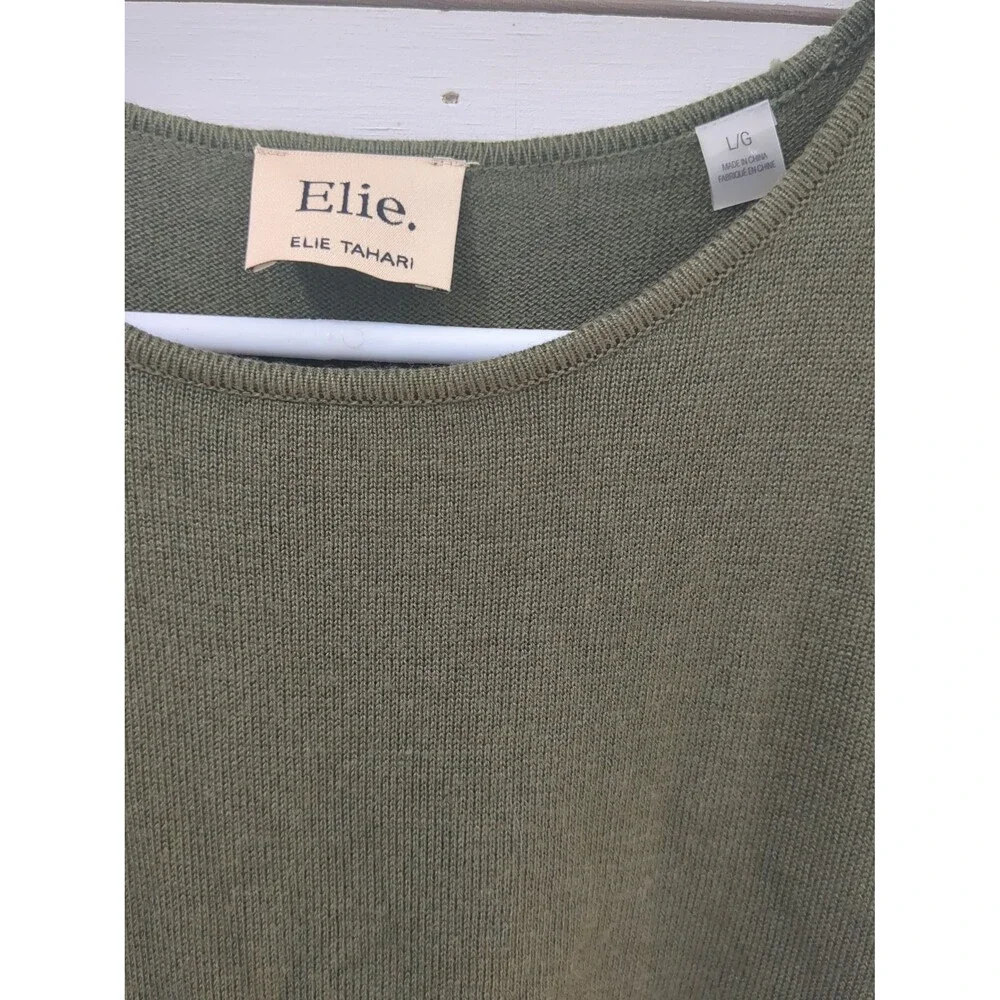 Elie Tahari L cashmere blend green tunic sweater fall winter boho coastal